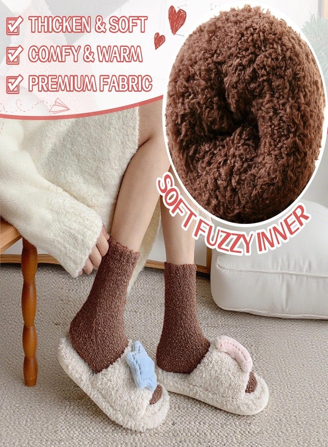 Eyean Womens Fuzzy Fluffy Slipper Socks Warm Winter Soft Thermal Plush Casual Sleep Cozy Home Socks (5 Pairs White khakiK) - Image 3